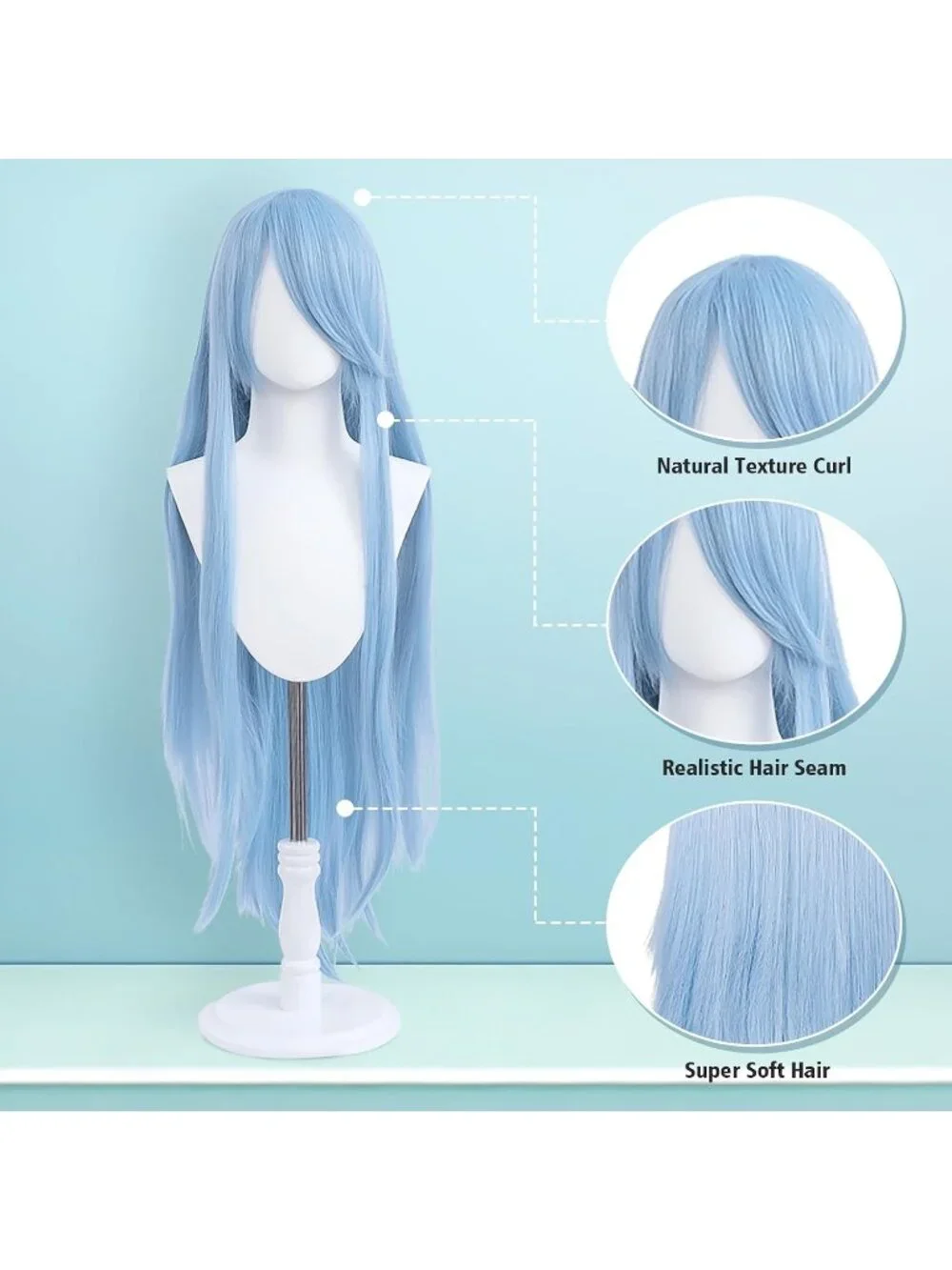 Women's Solid Black 100 Cm Heat Resistant Universal Straight Costume Long Wigs